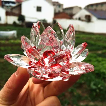  100mm Raudonojo kvarco krištolo stiklo lotoso gėlė Natūralūs akmenys ir mineralai Feng shui kristalų gėlės Namų vestuvėms Dekoro amatai