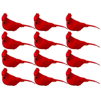  12pc Dirbtiniai raudoni paukščiai Ornamentas Prisegami kardinolai Plunksnuoti paukščiai Kalėdų eglutės puošyba Rankų darbo Netikri paukščiai Amatai Pedentas
