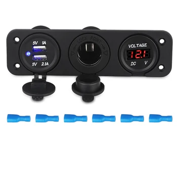  12V Dvigubas USB automatinis automobilinis cigarečių žiebtuvėlio lizdo skirstytuvas DC 5V 2.1A maitinimo adapterio įkroviklis iPhone skaitmeniniam Voltmetro ekranui