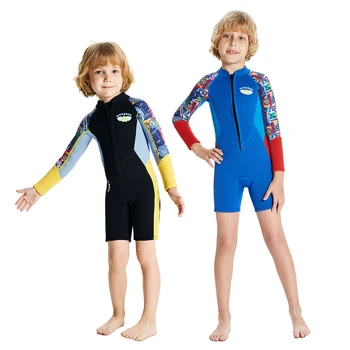  2.5mm Kid Boys Wetsuit Baby Boys Terminiai maudymosi kostiumėliai Keep Warm Kids Neoprene Maudymosi kostiumėliai ilgomis rankovėmis Vaikų nardymo kostiumai