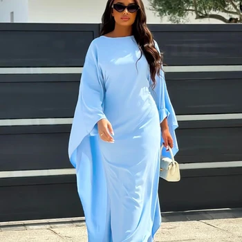  2023 Afrikietiško stiliaus suknelės moterims Rudens mada Afrika Vienspalvė vakarėlio suknelė musulmonės moterys apvaliu kaklu aukštu juosmeniu ilga suknelė