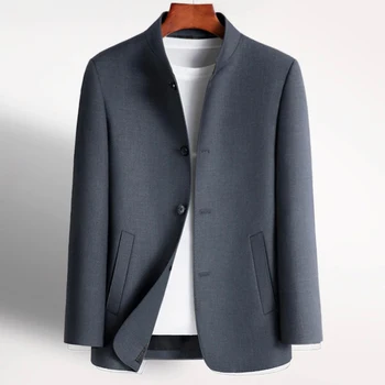  2023- Nauja vyrų mados džentelmenų tendencija Casual Solid Color Slim Business Zhongshan kostiumas Korėjietiška versija Stand Collar Blazer