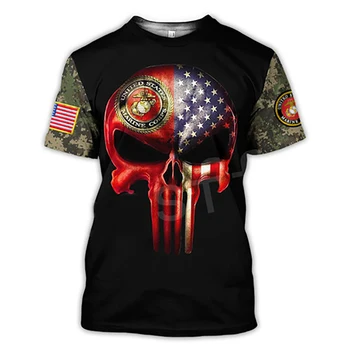  2023 Vyrų kaukolės linksmybių raštas 3D spausdinimo marškinėliai Vėliavos viršūnės Mados veteranas O-Kaklas Trumpomis rankovėmis Oversized Kamufliažas Vasaros marškinėliai
