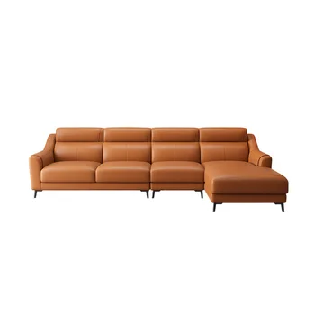  2023 Šiuolaikinė mada Paprasta odinė sofa Cowhide Šviesus prabangus svetainės dydis Lankas Sulankstomas kremas Syle
