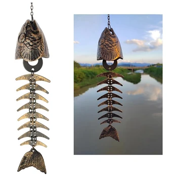  2PCS Fish Windchime,Fish Skeleton Windchime,Fish Bone Cast Iron Wind Chimes Vintage Metal Wind Chimes Lauko raminantis Patvarus