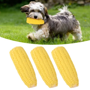  3PCS Latekso geltona naminių kukurūzų forma Skambantys žaislai mažiems šunims Gumos atsparumas įkandimui Šunų žaislų dantys Valymas kramtomasis dresūros žaislas