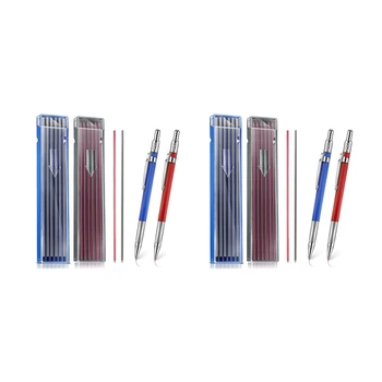  4 vnt dryžuotų suvirintojų pieštukas su 48 vnt 2Mm papildo mechaninį pieštuką su įmontuotais galąstuvų dailidės pieštukais