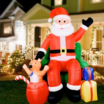  7.5FT Kalėdinis pripučiamas Kalėdų senelis ant sofos su meškos dovanų dėžute Įmontuoti LED žibintai Lauko sodas Kiemas Veja Kalėdų dekoravimas