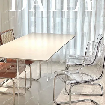  Akmens plokštės valgomojo stalai ir kėdės Komplektas Lengvas prabangus modernus minimalistinis Xiaohongshu valgomojo stalas Ins paprastas stačiakampis