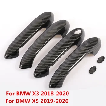  Anglies pluoštas Atspausdintas išorinis automobilio durelių rankenos lipduko dangtelis BMW X3 2018 2019 2020 / X5 2019 2020