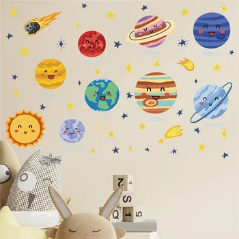  Animacinis filmas Saulės sistema Planetos Sieniniai lipdukai Mokyklos namų dekoravimo erdvė Freskos menas 