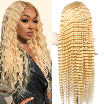  Ash Blonde Human Hair Wig Deep Wave 5x5 Silk Top Closure Wig Curly Virgin European Remy Silk Base Nėrinių priekinis perukas su kūdikių plaukais