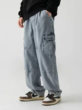  Aukštos kokybės Carogo džinsai Laisvos plačios džinsinės kelnės Vyriškos atsipalaidavusios gatvės apranga Tiesios kelnės Didelės kišenės Pantalones Hombres