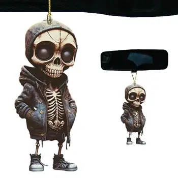  Automobilio veidrodžio skeleto kablio priedai Akrilo skeleto statula Automobilio galinio vaizdo veidrodžio priedai Nešiojamas krepšio priedas