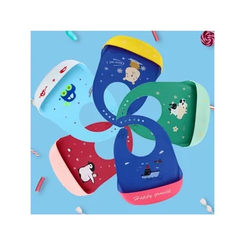  Baby Silicone Super Soft Soft Saliva Pocket Baby Food Tib Vandeniui atsparus seilių rankšluostis Vaikai Naujagimio seilinukas