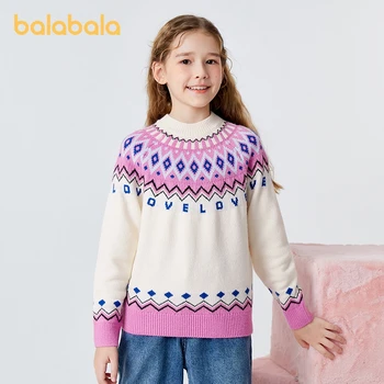  Balabala Mažylis 2023 Mergaičių megztinis Megztinis Ruduo Žiemos mada Šiltas viršus Laisvas žakardas Dugnas