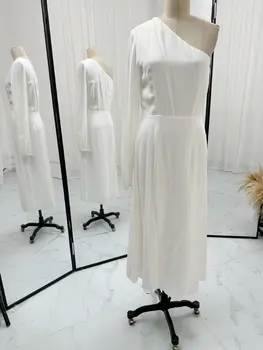  Balta įstriža petys ilgomis rankovėmis -The -Shoulder Daily Slim Show Rodo vakarinę suknelę M1632
