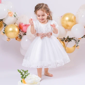  Baltas naujagimis Mergaitės 1-ųjų metų gimtadienio vakarėlis Elegantiška gėlių peteliškė Princesės suknelė Kūdikių krikšto suknelė Vaikiški drabužiai Vestido