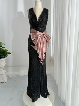  Black Fashion Deep V -Neck Super Slim SequinsSplit Mermaid vakarinės suknelės sijonas M1947