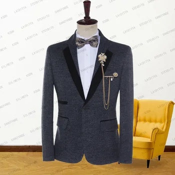  Blazers verslo vyrų kostiumas mėlynas juodas mišraus rašto aksominis apipjaustytas butikas Slim Fit 2023 oficiali vestuvinė suknelė