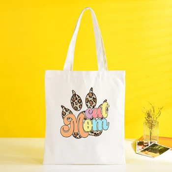  (Boutique rankinė)Nauja kačių spausdinimas Pirkinių krepšys Pirkėjas Daugkartinio naudojimo mados moterų merginų rankinė krepšys Didelės talpos krepšys