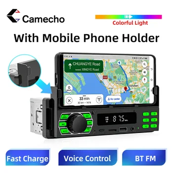  Camecho 1 Din In-Dash automobilio radijas Stereofoninis garsas Muzika Skaitmeninis Bluetooth MP3 automobilinis grotuvas USB / SD / AUX-IN su mobiliojo telefono laikikliu