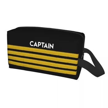  Captain Stripes Epaulettes Travel Cosmetic Bag Women Aviation Airplane Pilot Makeup Toiletry Organizer Ladies Storage Dopp Kit