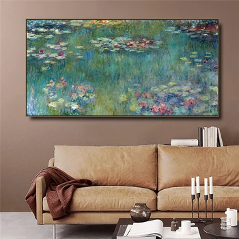 Claude Monet vandens lotoso drobės paveikslai Reprodukcija Impresionistų meno plakatai ir spausdinti sieniniai paveikslėliai namų dekoravimui