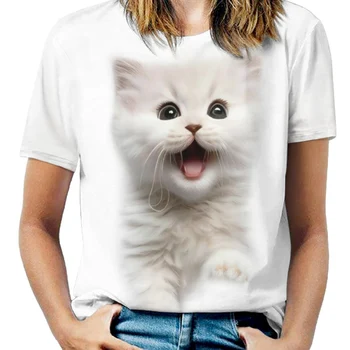  CLOOCL Moteriški marškinėliai Mielas katinas Spausdintas Įgulos kaklas Marškinėliai trumpomis rankovėmis Casual Kawaii Girls Trišakiai Oversized Unisex drabužiai