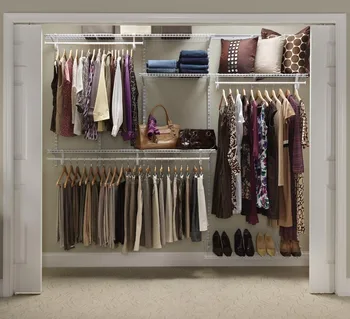  ClosetMaid ShelfTrack Wire Closet Organizer System, reguliuojama nuo 5 iki 8 pėdų, su lentynomis, drabužių strypais, batų lentyna, aparatūra