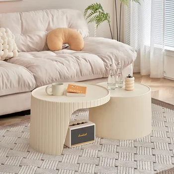  Cream Style Kavos staliukas Nordic Living Room Circular Madingas plastikinis kavos staliukas Modernūs paprasti Mesa De Canto namų baldai