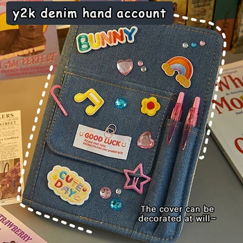  Creative Denim Notebooks Binder Journal Hand Ledger Diary with Pocket Girl Notebook Stationery Storage Korean School Supplies