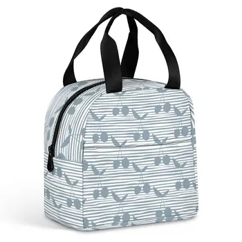  Custom Pattern Tote Lunch Bags Pink Flower Blue Stripe Print Cold Food Thermal Bag Handbag Travel Portable Camping Picnic Bag