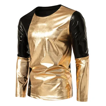  dengti metaliniai marškinėliai vyrams 2023 m. auksiniai juodi margi marškinėliai 70's Disco Party Halloween kostiumų scena Camisas de Hombre XXL