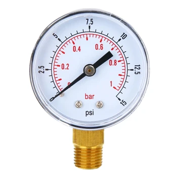  Dial Type 0-15 0-1 bar Mini žemo slėgio matuoklis, naudojamas kurui, oro alyvai arba vandens skysčiui 1/4 