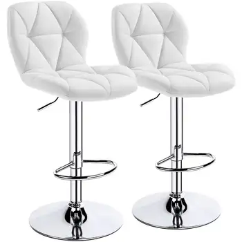  Easyfashion Modernus reguliuojamas dirbtinės odos pasukamas berankių baro kėdžių rinkinys 2 baltų
