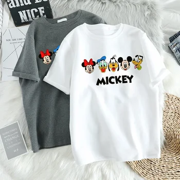  Fashion Disney moteriški marškinėliai Mielas peliukas Mikis Donald Daisy Duck Cartoon Print Casual O-Neck Pullover trumpomis rankovėmis drabužių viršus