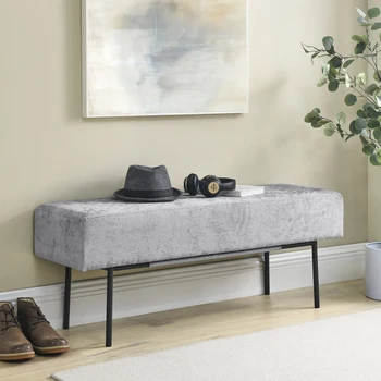  [Flash Sale]Šiuolaikinio stiliaus miegamasis Šenilas Apmuštas suoliukas Pilkas 45''x13''x17'' Prieangio batų keitimo suolas[US-Stock]