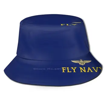  Fly Navy Bucket Hat Beach Tourism Hats Breathable Sun Cap Fly Navy Blue Military Us Patriotic Sailor Jet Navy Gold Pilot