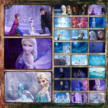  Frozen Disney Metal Signs Snow Treasure Elsa and Anna Cartoon Movie Metal Plakatas Dekoratyvinė skardos ženklų plokštelė vaikams Kambario dekoras