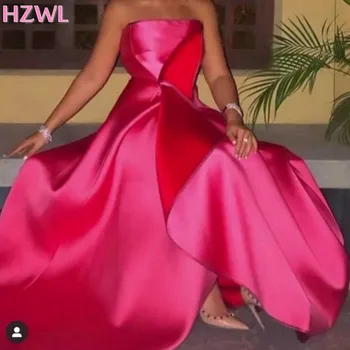  Fuchsia Strapless Simple Prom suknelės 2021 Naujo dizaino satin Ruched A Line vakariniai chalatai plius dydžio chalato vakarinė suknelė