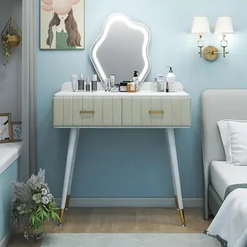  FUTERMUS Tuštybės stalas su veidrodžiu ir šviesomis, Aksominis makiažas Tuštybė su 2 stalčiais, iš anksto surinktas persirengimo stalo korpusas & 3 apšvietimas