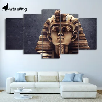  HD atspausdinta 5 dalių drobės menas Egipto faraonų statulų tapyba Sienų paveikslėliai svetainei Namų dekoras Nemokamas pristatymas CU-2658C