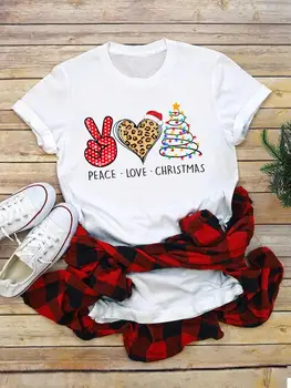  Holiday Top Clothes T Shirt Printed Fashion New Year Christmas Light Tree Trend Cute 90s Tee Women Clothing Graphic T-shirts