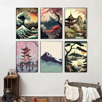  Japonijos peizažų serijos plakatas Kraft popierius Vintažinis plakatas Sienų meno tapyba Studijų lipdukai