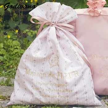  Japoniško stiliaus mažas gėlių lankas sutraukiamas krepšys Moterų mergaičių laikymo užtraukiamas krepšys Įdėklas Moteriškas krepšys