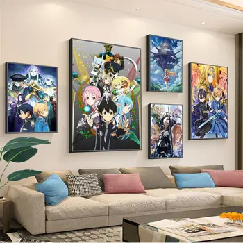  Japonų anime kardo menas internete SAO senoviniai plakatai Lipnus vintažinis kambarys Pagrindinis baras Kavinės dekoras Šiaurės šalių namų dekoras