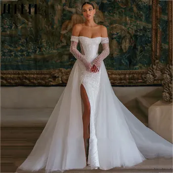  JEHETH Prabangios undinėlės nuo pečių vestuvinės suknelės 2024 m. Vintažiniai mielaširdingi nuotakos chalatai 