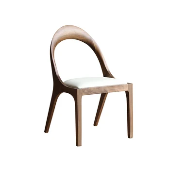 Juodos riešutmedžio medžio masyvo valgomojo kėdės, modernios minimalistinės kėdės su atlošu, lengvos prabangios kėdės