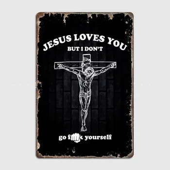  Jėzus myli tave stilingas Jėzus cituoja sienos skardos ženklą namų ar kambario dekoravimui, įkvepiantį krikščionišką meną Spauda